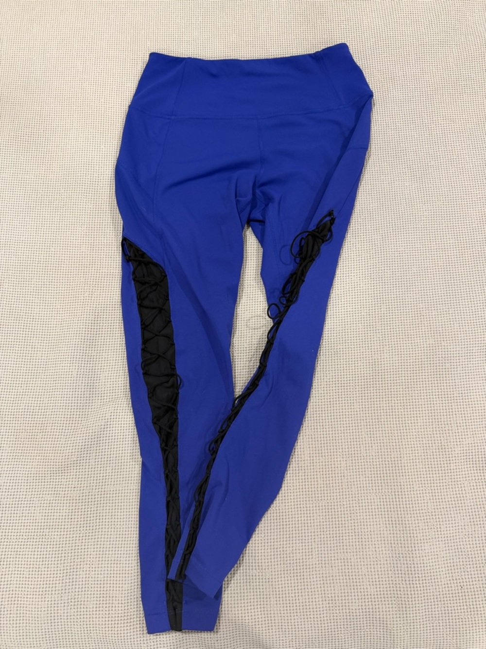 Blue Woman’s Active Leggings with Black Side Lace-Up Detail